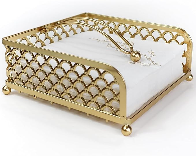 Elegant Flat Paper Napkin Holder with Dispenser Arm - Gold Napkin Holders for Table, Kitchen, Cou... | Amazon (US)