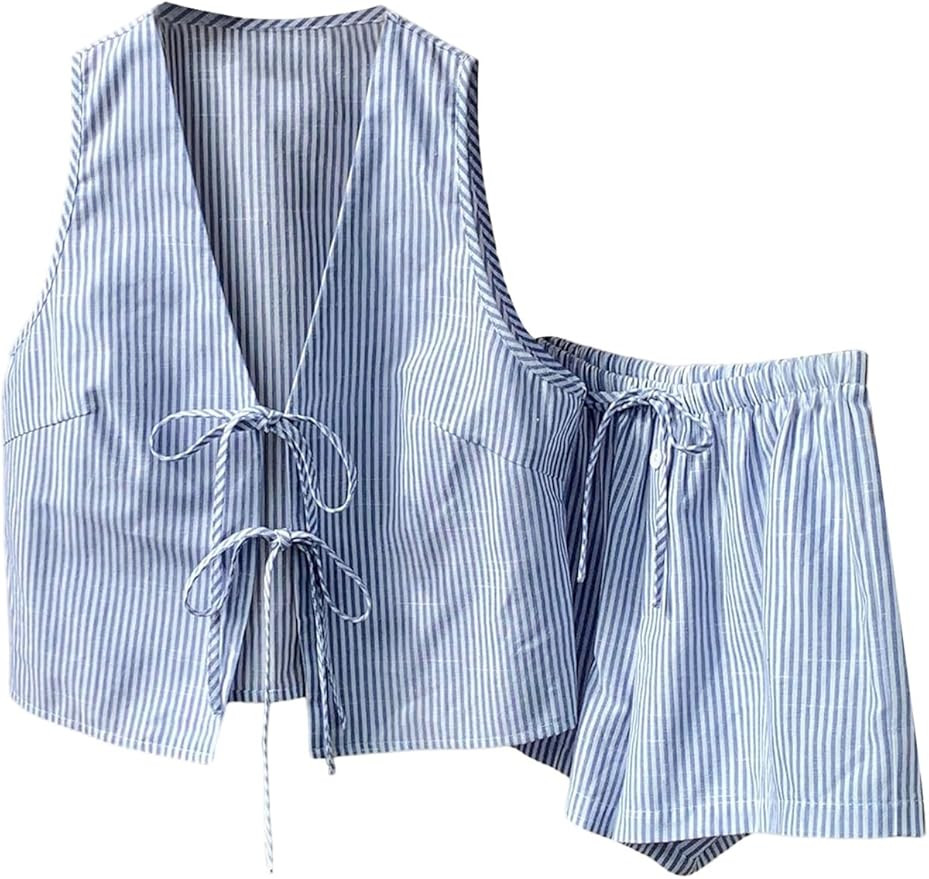 SweatyRocks Women's 2 Piece Matching Sets 2026 Fashion Tie Front Vest and Shorts Set Spring Going... | Amazon (US)