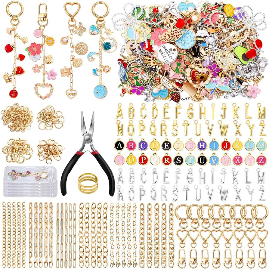 Wurosi 544Pcs Charms Lip Gloss Keychain Making Kit, Bag Charm Kits with Key Chain Hooks, Charms, ... | Amazon (US)
