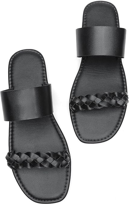 katliu Women's Flat Sandals Braided Slide Sandals Two Strap Sandals Dressy | Amazon (US)