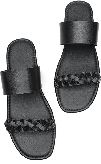 katliu Women's Flat Sandals Braided Slide Sandals Two Strap Sandals Dressy | Amazon (US)
