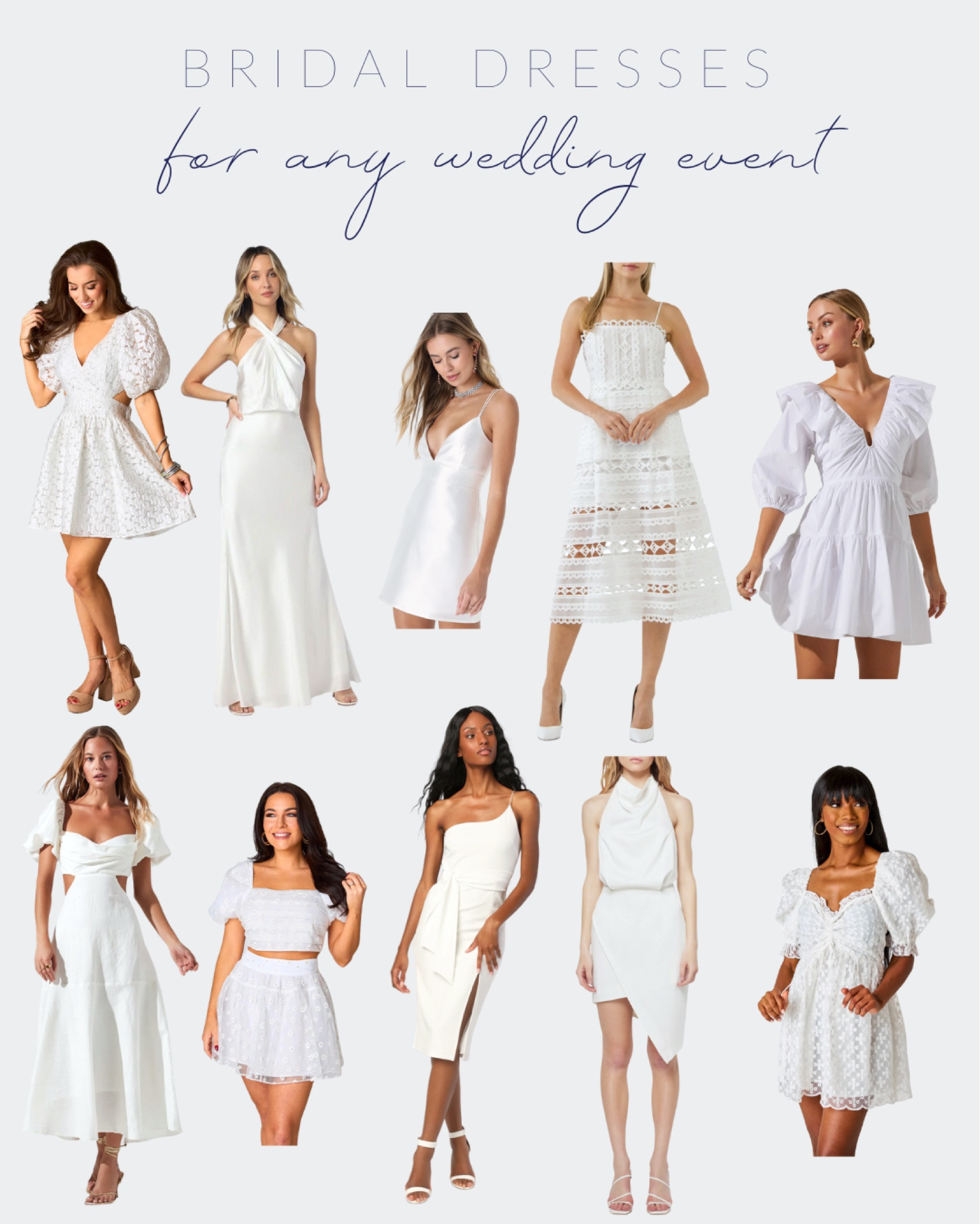 If you’re engaged, here are some of my favorite bridal finds! White dresses for every bridal occasion - bridal shower, engagement party, bachelorette weekend, rehearsal dinner & honeymoon! 

#LTKwedding #LTKFind #LTKfit