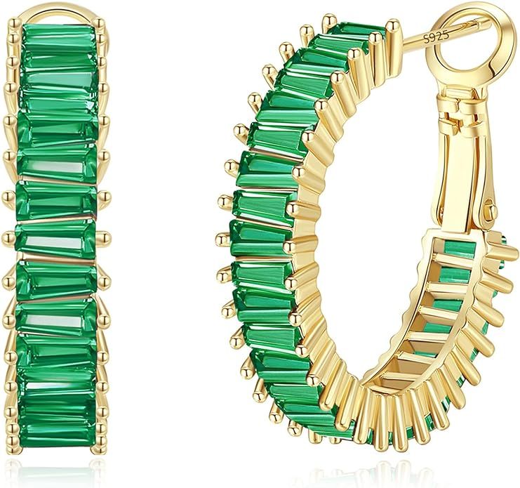Trendy CZ Gold Hoop Earrings for Women, Lightweight Chunky Silver Earrings for Girls 14K Real Gol... | Amazon (US)