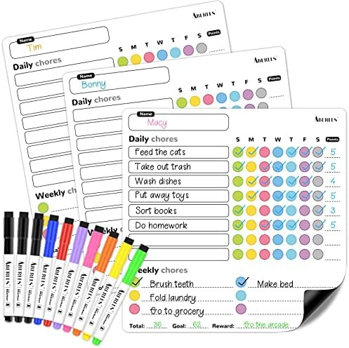 Magnetic Chore Chart, 3 Pcs Dry Erase Behavior Charts & 10 Markers, Reward Chart for Multiple Kids T | Amazon (US)