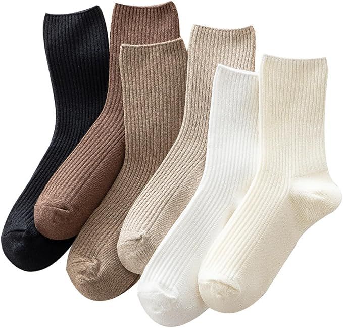Women Crew Ankle Socks Neutral Colors Cute Dress Boot Socks for Ladies (6 Pairs) | Amazon (US)