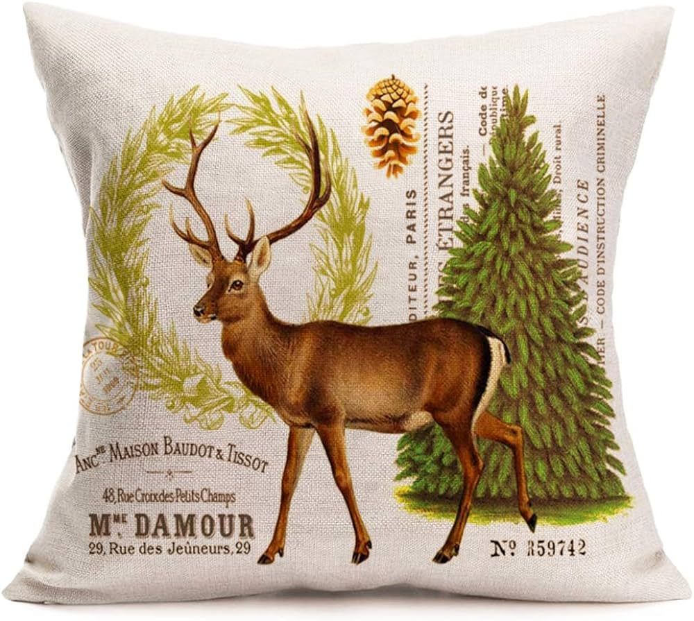 Asamour Retro Adorable Animals and Beautiful Green Plant Series Cotton Linen Throw Waist Pillow C... | Amazon (US)