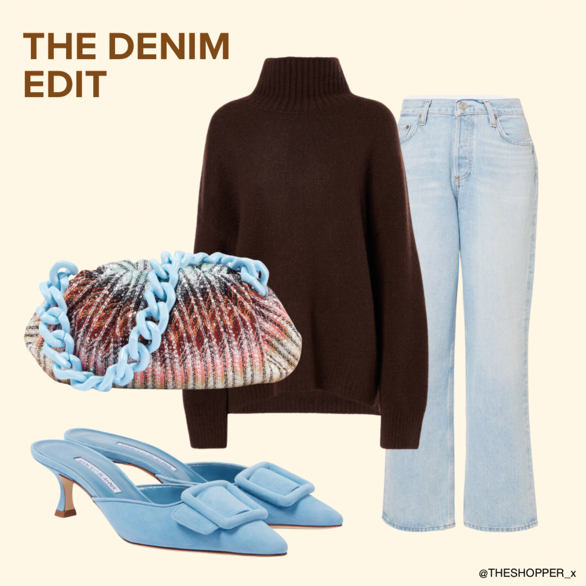Turtleneck, blue denim jeans, handbag with blue chain, blue kitten heels

#LTKwinter #LTKuk #LTKeurope