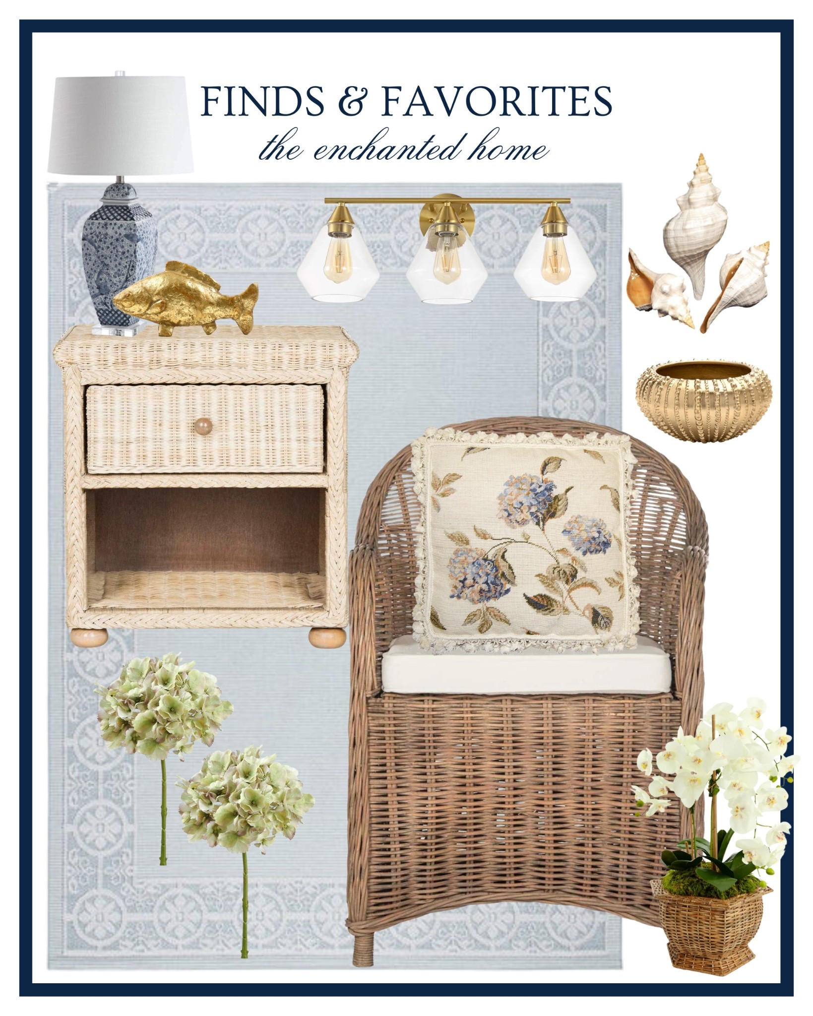 The Enchanted Home is new to me — and I have found so many beautiful finds! 💙 Blue and white home, coastal home, coastal grandmother home, needlepoint pillow, beach house decor, cape cod house 