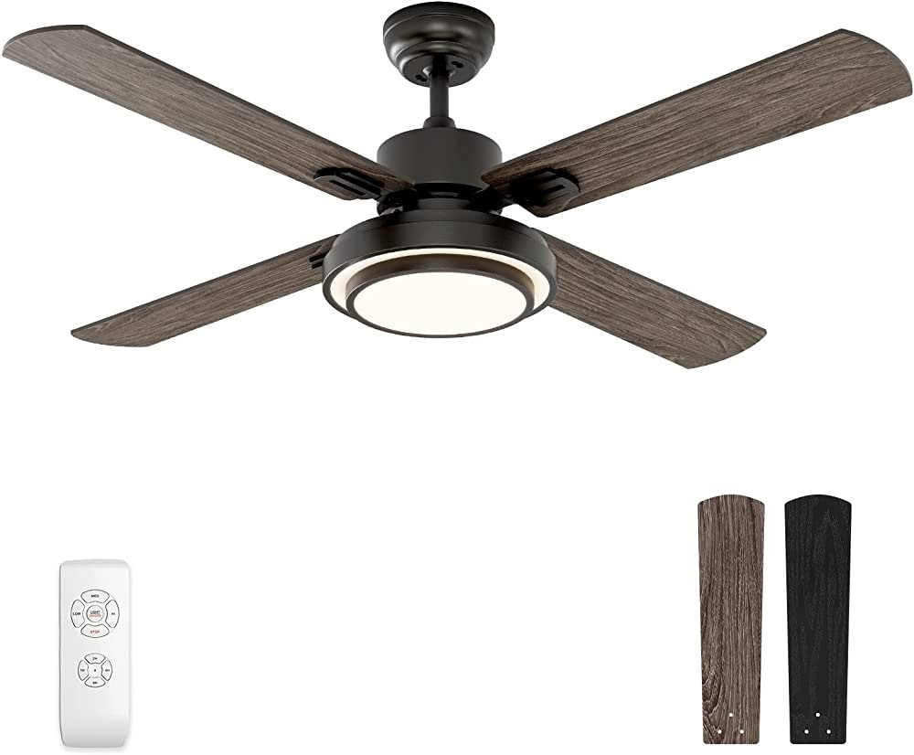 warmiplanet Ceiling Fan with Lights Remote Control, 52 Inch, Black (4-Blades) | Amazon (US)