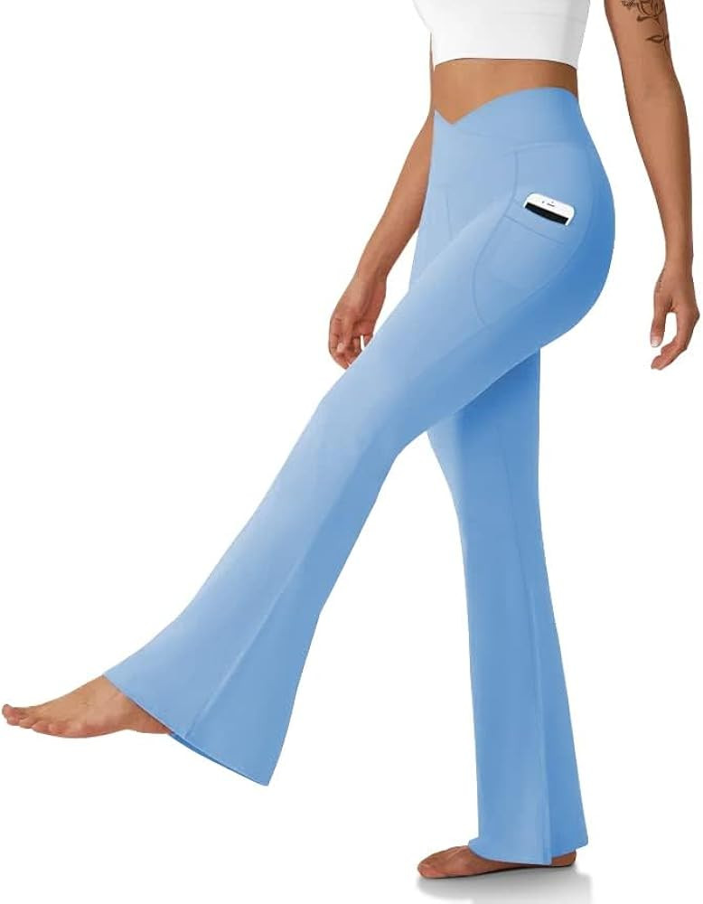Women's Flare Leggings with Pockets-Crossover High Waisted Bootcut Yoga Pants-Tummy Control Bell ... | Amazon (US)