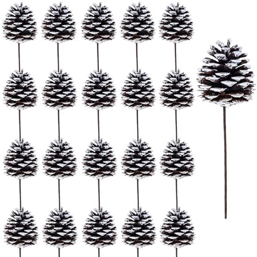Winlyn 20 Pcs Frosted Natural Pinecone Picks Christmas Picks White Tipped Pine Cones Ornaments with Wired Stems 6.9" Tall for Christmas Tree Floral Arrangements Crafts Wreath Winter Holiday Decoration | Amazon (US)