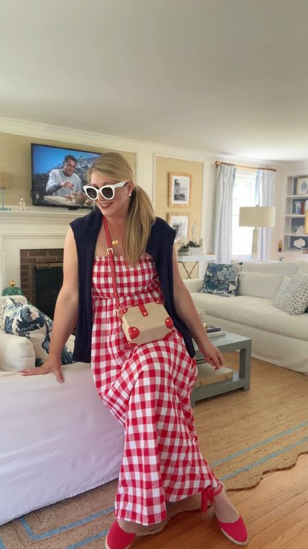 New favorites for summer ❤️ red picnic plaid dress, raffia case crossbody & our new living room rug. Classic summer style 

#LTKSaleAlert #LTKHome #LTKOver40