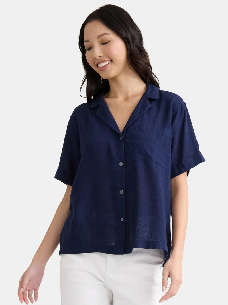 Time and Tru Women’s Cropped Camp Shirt, Sizes XS-XXXL | Walmart (US)