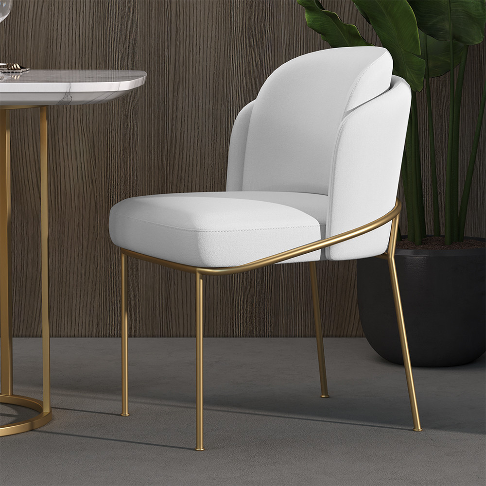 Linenic 4-Piece White Dining Chair Modern Cotton&Linen Upholstered Side Chair in Gold | Homary