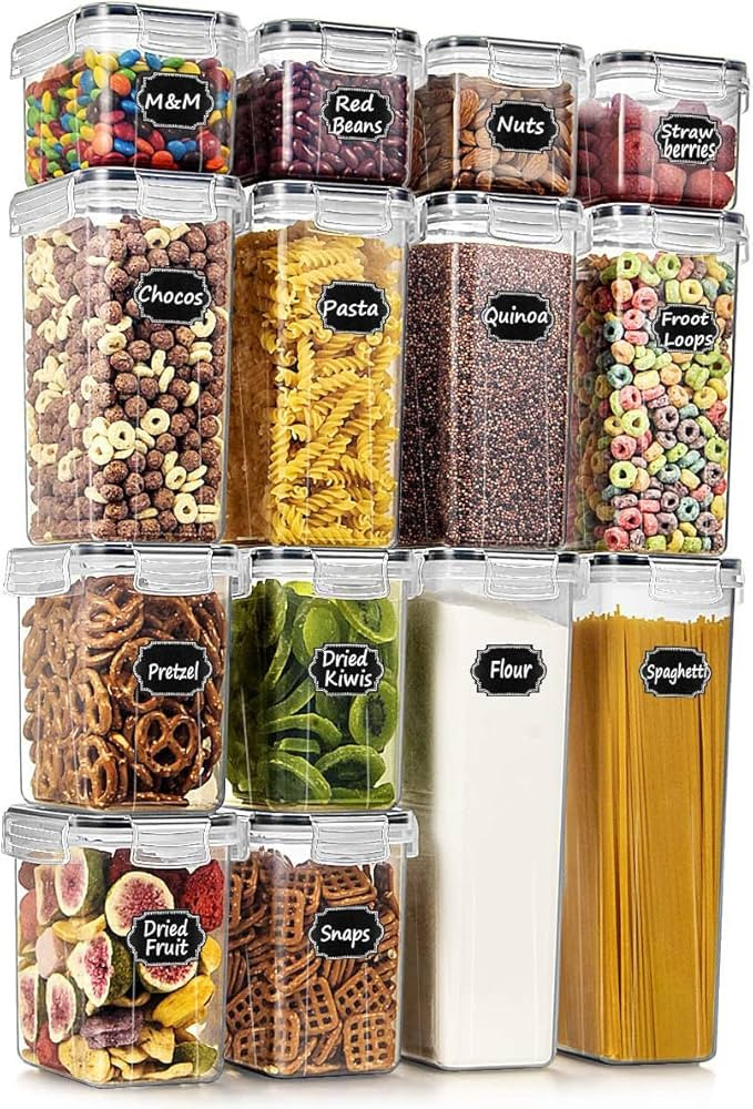 Wildone Airtight Food Storage Containers with Lids, 14PC Plastic Kitchen Storage Containers for Pantry Organization and Storage, Cereal, Flour and Sugar Containers, Include 20 Labels & Pen | Amazon (US)
