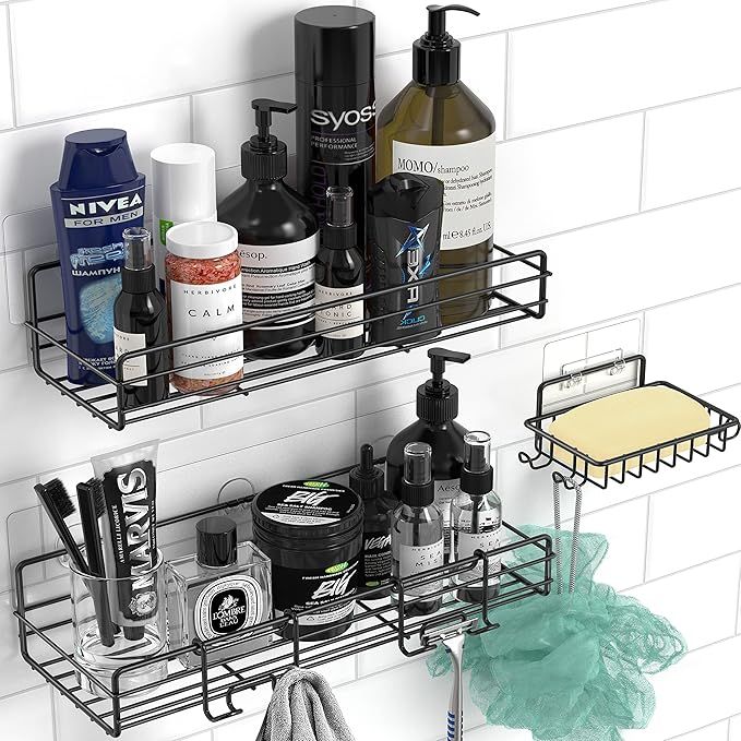 MOFOROCO 3-Pack Shower Caddy Basket Shelf with Soap Holder, No Drilling Traceless Adhesive Shower... | Amazon (US)