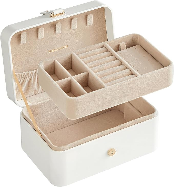 SONGMICS Jewellery Box, 2-Layer Jewellery Storage, 11 x 16 x 8 cm Travel Jewellery Box, Portable ... | Amazon (UK)