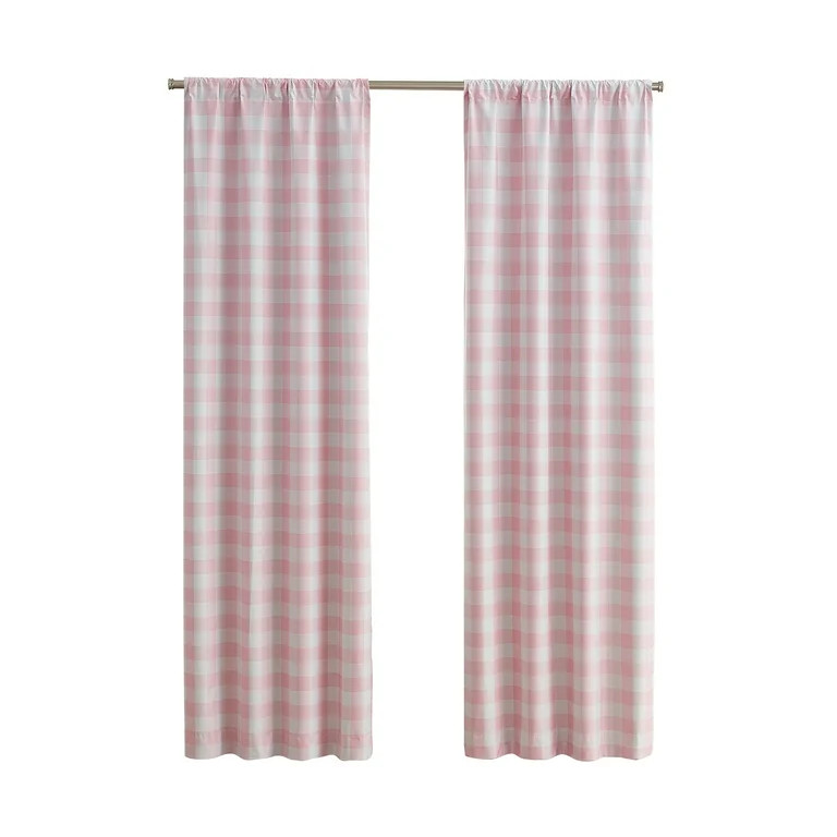 Your Zone Gingham Pink Plaid Blackout Panel Pair, 37" x 84" | Walmart (US)