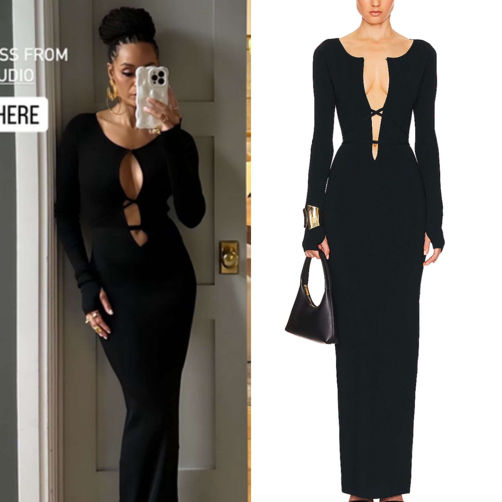 Sai De Silva’s Black Cutout Long Sleeve Maxi Dress 📸 + Info= @scoutthecity