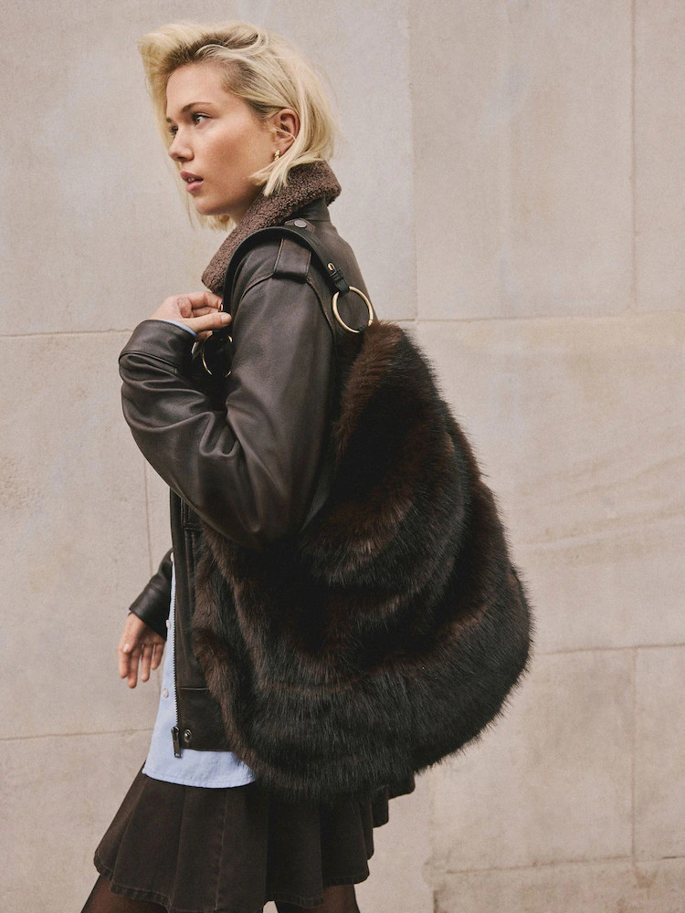 Chocolate Brown Faux Fur Shoulder Bag | Next US