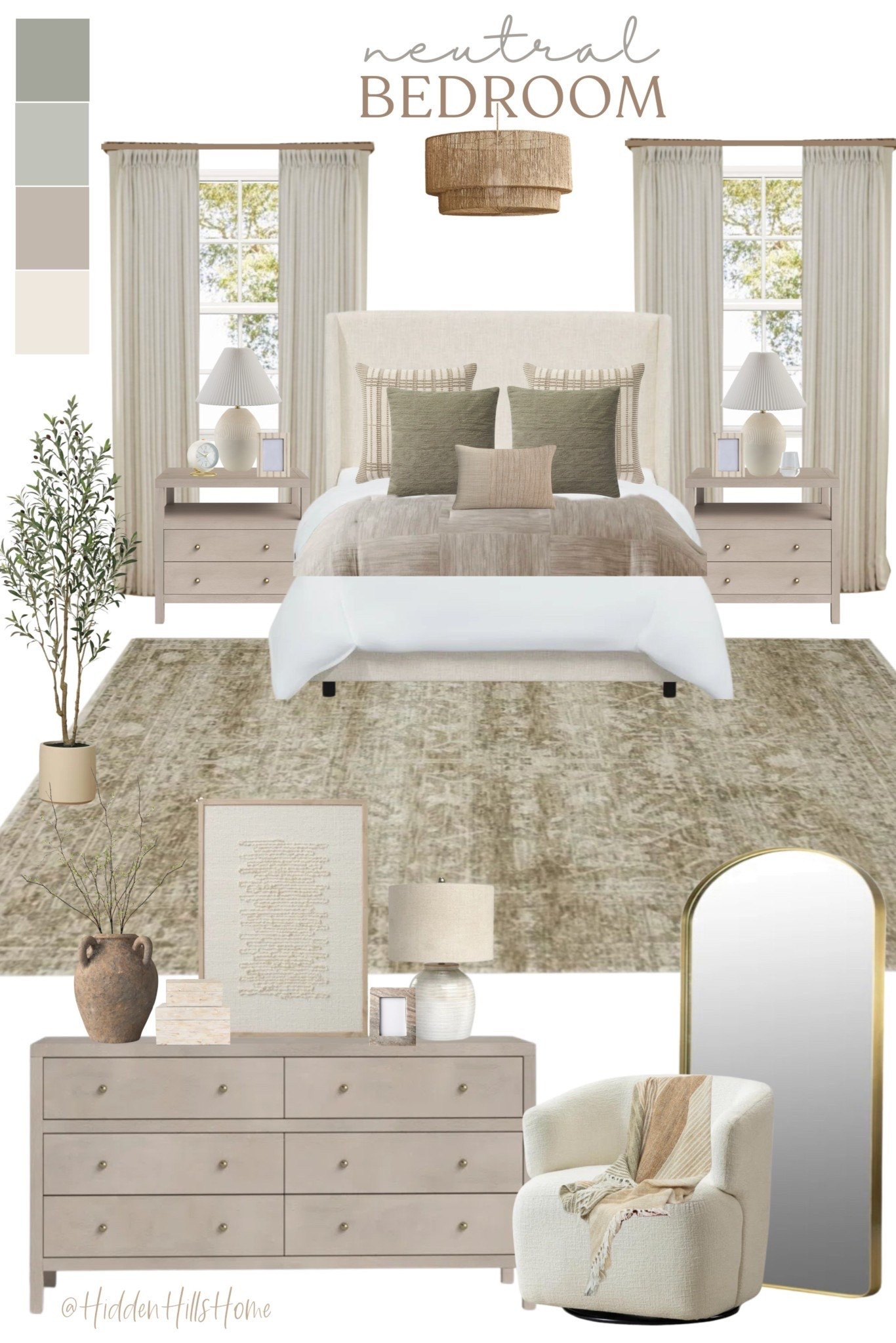 Neutral bedroom decor, bedroom design ideas, home decor, bedroom inspiration, bedding, cozy master bedroom, bedroom rug, nightstands, dresser decor, bedroom mood board #bedroom

#LTKHome #LTKSaleAlert #LTKSeasonal