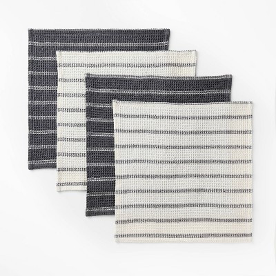 4pk Dish Cloth Set Dark Gray - Figmint\u2122: Cotton Waffle Stripe Kitchen Towels, 12"x12", Machi... | Target