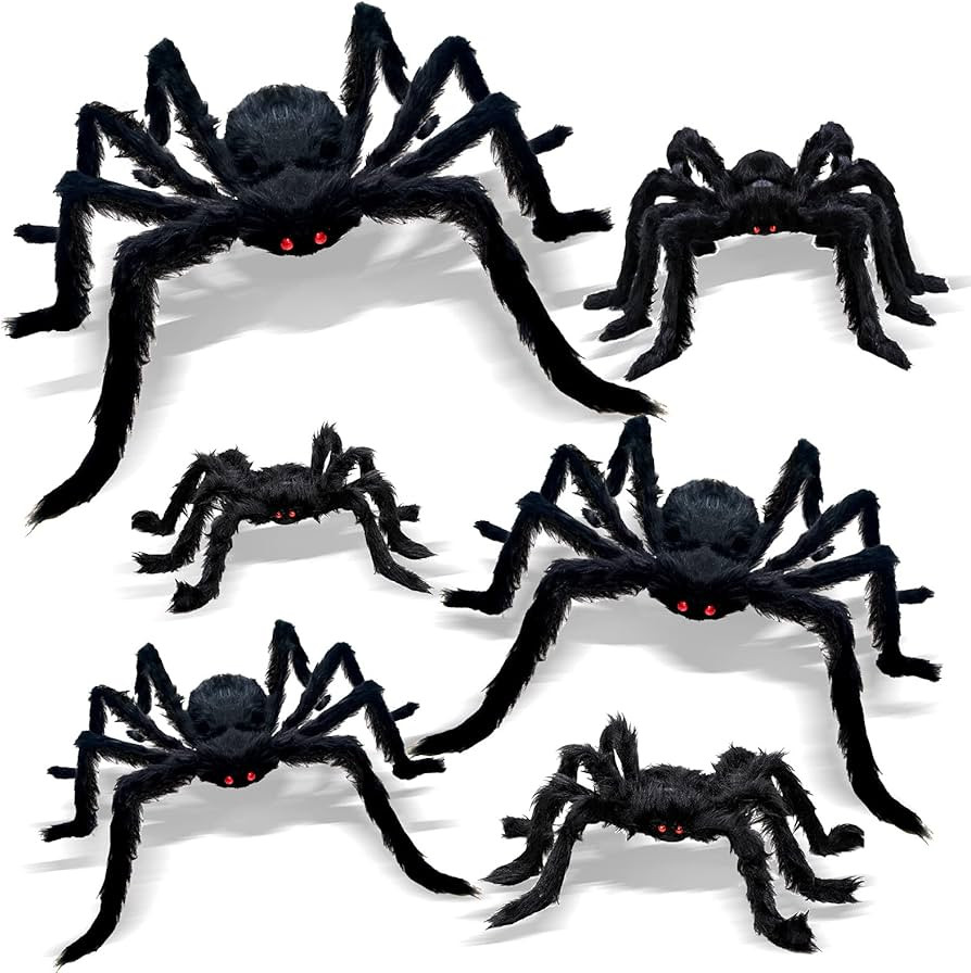 CH HAICHENG 6 Pcs Halloween Spiders Decorations, Giant Hairy Spiders Halloween Decorations Indoor... | Amazon (US)
