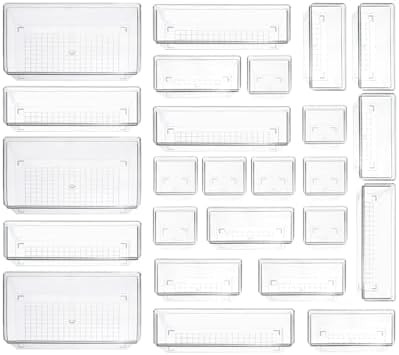 Clear Plastic Drawer Organizer Storage - 25Pcs 4 Size Desk Bathroom Kitchen Organizers and Access... | Amazon (US)