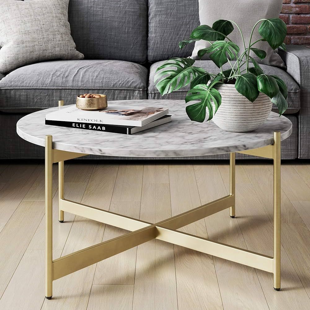 Nathan James Piper Faux White Marble Round Modern Living Accent Side or Coffee, Sofa Center Table... | Amazon (US)
