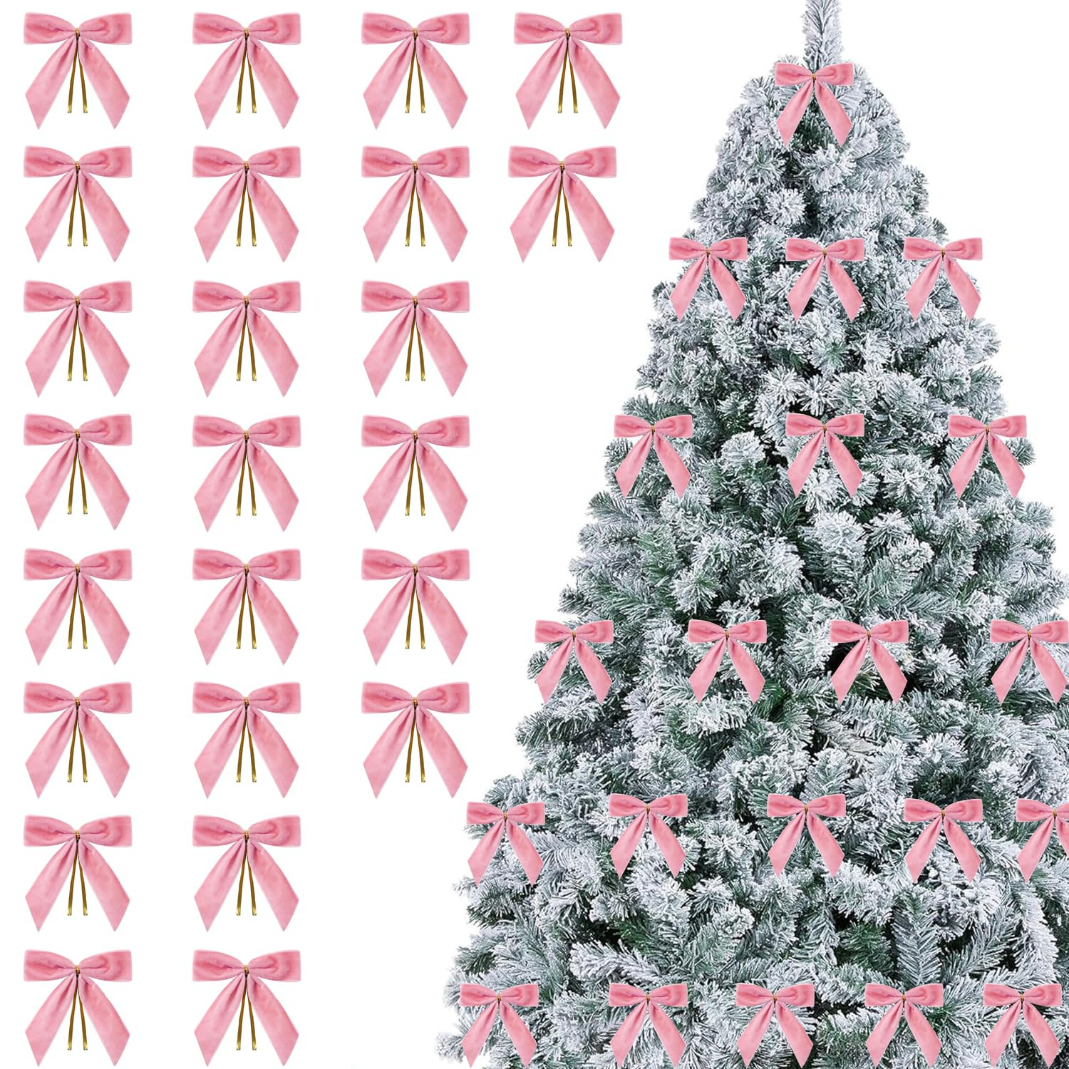 24 Pcs Pink Small Velvet Christmas Bows for Christmas Tree Decorations, 3.5 Inch Xmas Velvet Ribb... | Amazon (US)