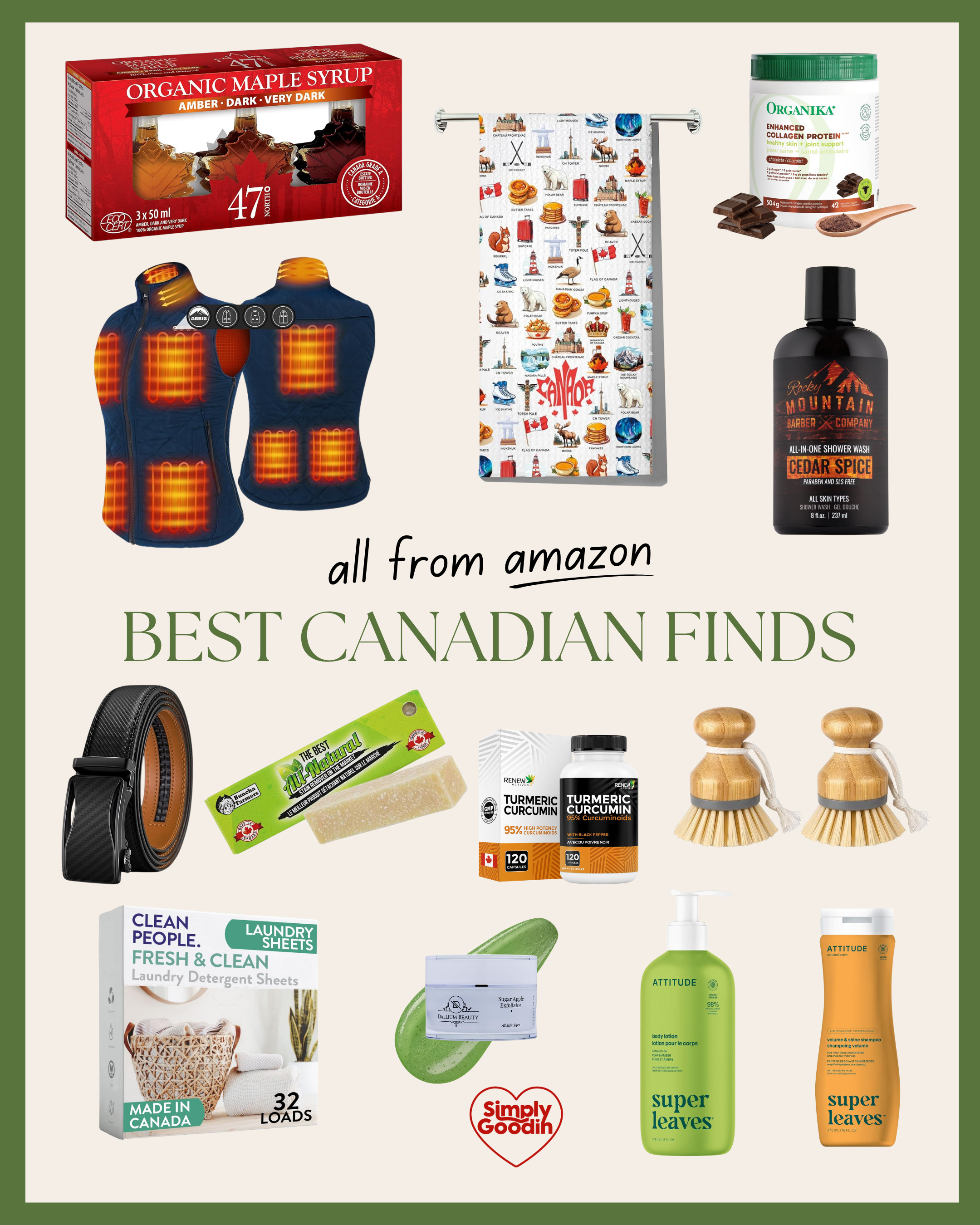 Amazon Best Canadian Finds // Amazon, Amazon Finds, Amazon Must Haves, Canadian, Amazon Home, Amazon Home Finds, Maple, Heated Vest, Kitchen Towel, Collagen Powder, Body Wash, Belt, Stain Remover, Turmeric, Supplement, Bamboo Dish Brush, Detergent, Laundry Detergent, Lotion, Body Lotion, Shampoo 

 #LTKcanada #LTKhome #LTKgiftguide