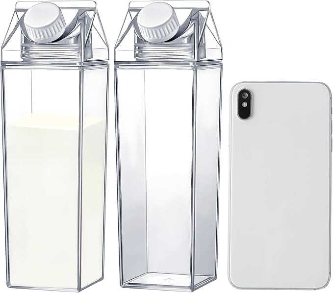 17 oz Milk Carton Water Bottles Clear Plastic Milk Box Portable Reusable Square Juice Bottles for... | Amazon (US)