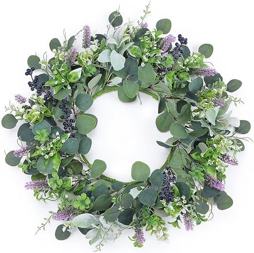 LIFEFAIR Eucalyptus Wreath for Front Door, 20” Artificial Lavender Wreath for All Seasons Flora... | Amazon (US)