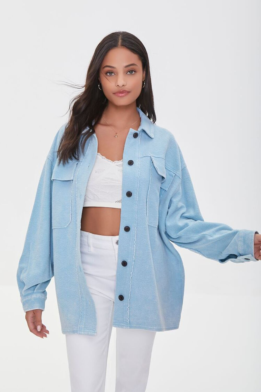 Reverse Fleece Drop-Sleeve Shacket | Forever 21 | Forever 21 (US)