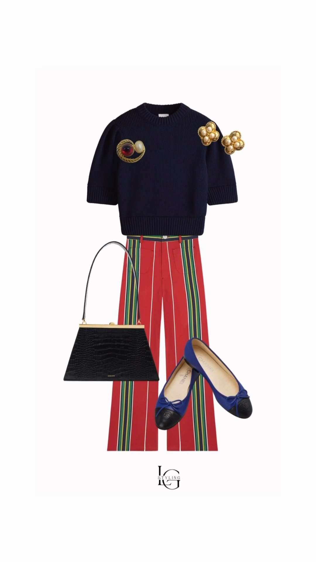 A playful take on polished dressing—where bold color meets timeless structure. 

This look is all about contrast and intention: a classic navy knit styled with statement striped trousers for that unexpected, editorial feel. The brooch detailing adds a touch of vintage charm (and instantly elevates a simple sweater), while the structured top-handle bag keeps it refined. Finished with cap-toe ballet flats for a Parisian-inspired balance of comfort and sophistication.

This is how you make color feel chic—not loud. Thoughtful, tailored, and styled with purpose.

#LTKStyle #LTKSpringStyle #ColorfulOutfits #ChicStyle #ClassicWithATwist #ParisianStyle #StatementStyle #ElevatedBasics #PersonalStylist #SpringOutfits #BoldButRefined

#LTKWorkwear #LTKootd #LTKgrwm