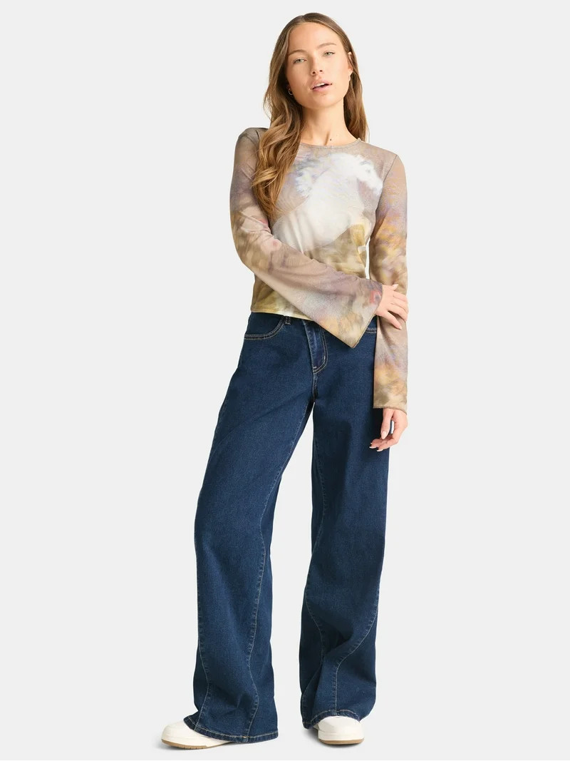 Madden NYC Women's Mesh Top with Long Sleeves, Sizes XXS-XXL | Walmart (US)