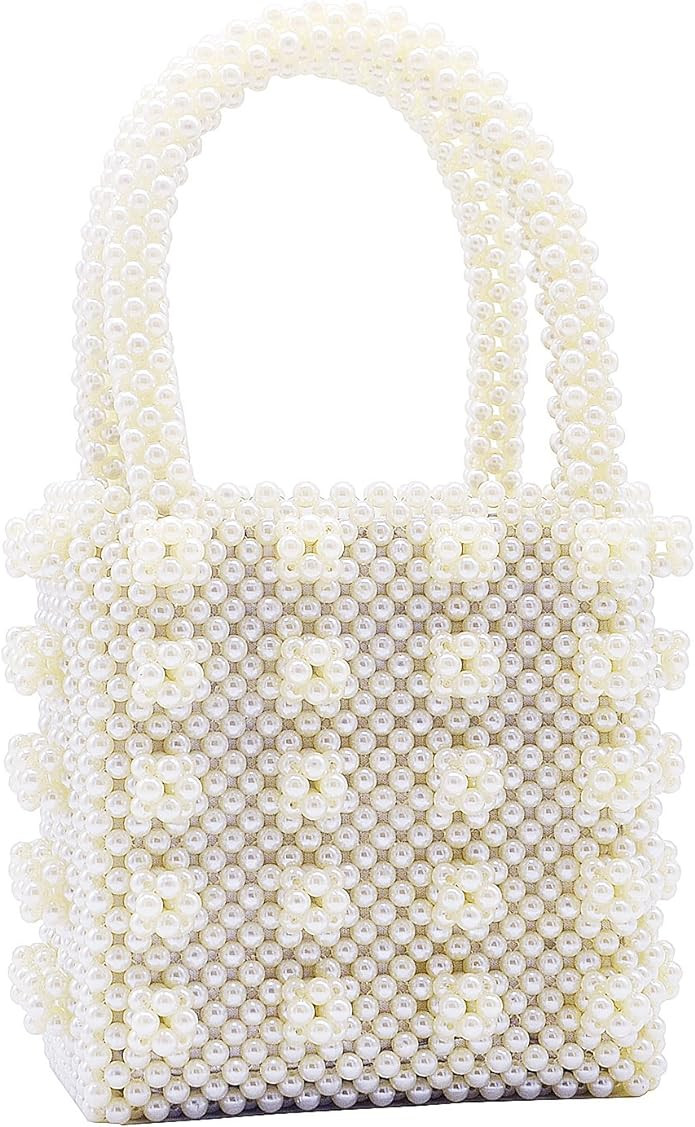 Miuco Womens Beaded Handbags Handmade Weave Crystal Pearl Tote Bags | Amazon (US)
