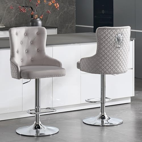 Velvet Barstools Set of 2, Swivel Bar Height Stools with Lion Pull Ring, Upholstered Counter Heig... | Amazon (US)