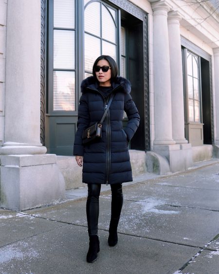 This parka was a splurge last winter and I’ve worn it so much since! Love how flattering mackage puffer coats are and linked a few similar on sale 

• Mackage Calla puffer coat with shearling hood size xs. 

Runs slim fit for a parka, and the xxs is petite friendly and slim fit on me so I sized up to an Xs to fit looser layers under 

I usually only need wear just my uniqlo ultra warm heat tech thermal top under (linked below)

The mackage Farren (also linked) is a very classic coat of theirs that fits similarly and slim , a little lighter in weight with no shearling hood 

• Commando 7/8 faux leather leggings 

• Ann Taylor boots - linked similar 

• YSL Mica sunglasses (amazon dupe linked as well) and Solferino bag 

#petite warm winter outfits 

#LTKHoliday #LTKstyletip #LTKSeasonal