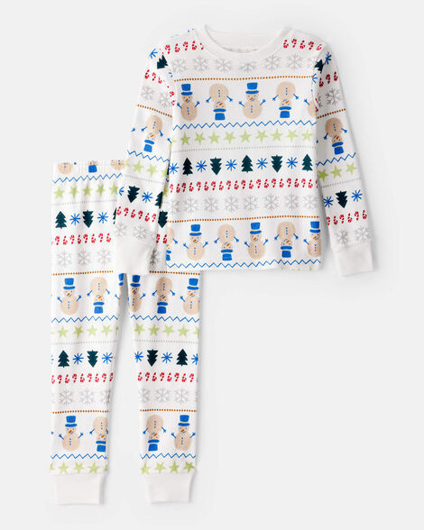 Toddler Snowman Fair Isle 100% Cotton Long-Sleeve Snug Fit 2-Piece Pajamas - White | Carter's Inc