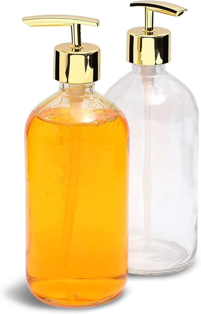 Juvale Clear Glass Soap Dispenser with Gold Pump (16 oz, 2 Pack) | Amazon (US)