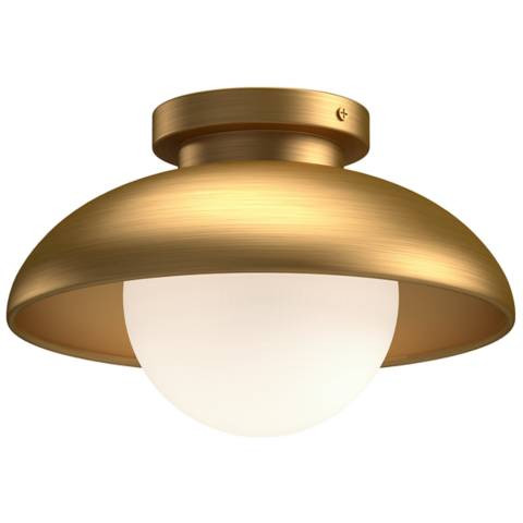 Alora Mood Rubio E26 16-in Aged Gold/Opal Matte Glass Flush Mount | Lamps Plus