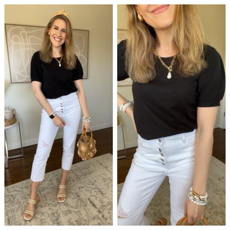 Walmart date night outfit idea vacation travel inspo, puff sleeve top tts small (it’s cotton), jeans tts 6, sandals tts. Necklace is Amazon and it’s so pretty! 

#LTKfindsunder100 #LTKstyletip #LTKfindsunder50