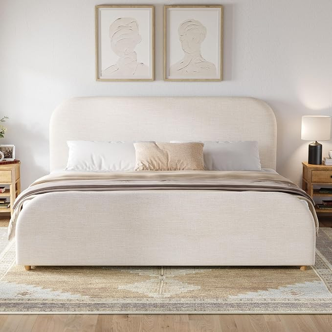 Christopher Knight Home Lanet Linen Upholstered King Size Bed Frame with Headboard, Modern King B... | Amazon (US)