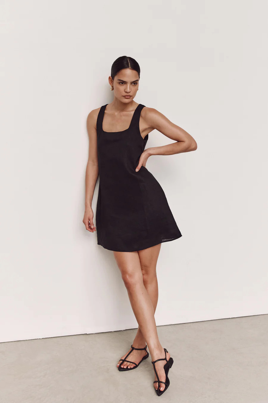 SHANNON BLACK LINEN MINI DRESS | DISSH