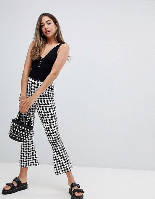 ASOS DESIGN flare cropped leggings in houndstooth check | ASOS US