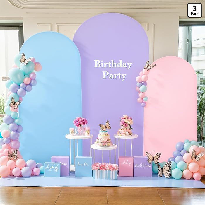 Pink Purple Blue Arch Backdrop Cover 3 Set-7.2FT, 6.6FT, 6FT Spandex Fitted Wedding Arch Stand Co... | Amazon (US)