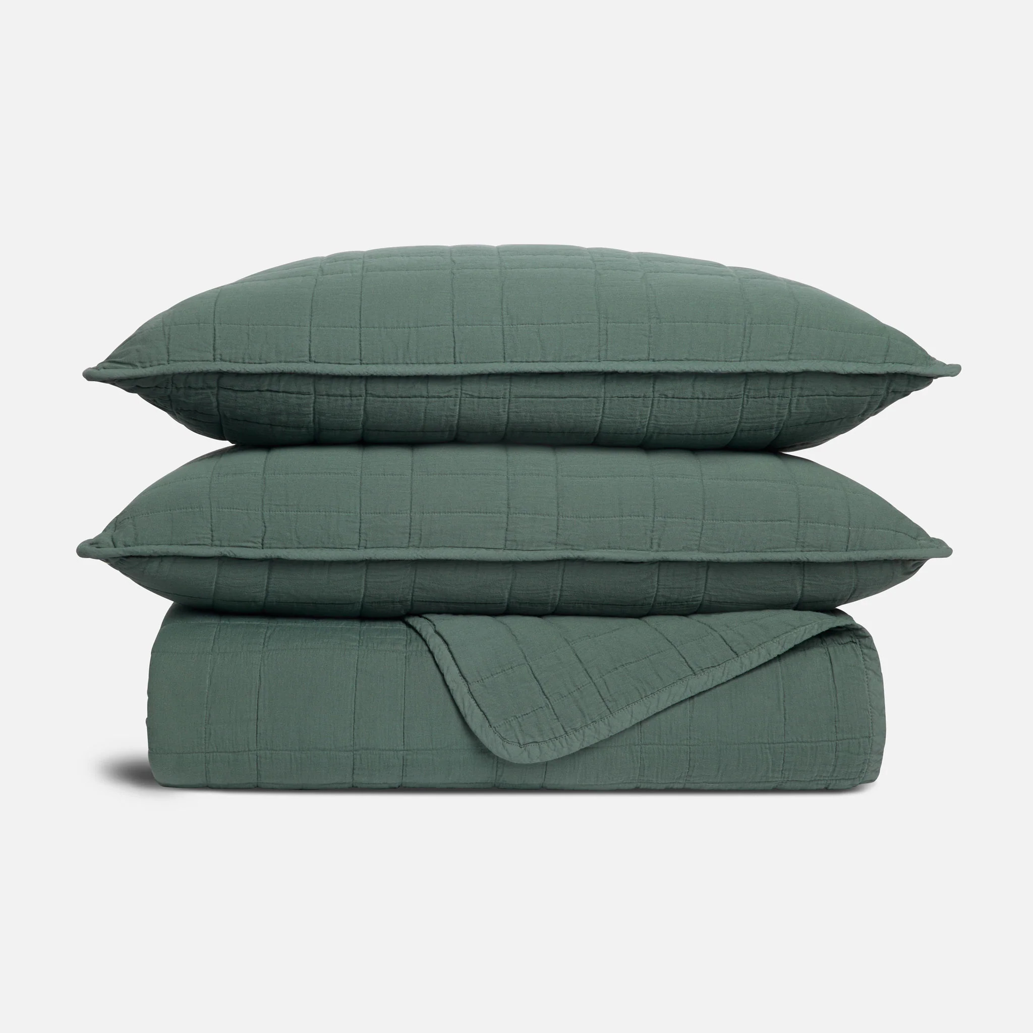Brooklinen Lightweight Cotton Quilt Set size King/Cali King in Botanical Green | Brooklinen