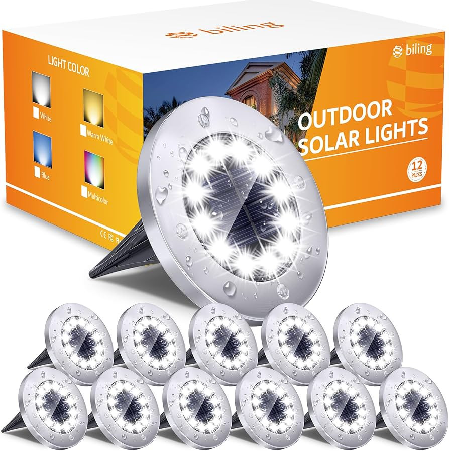 Biling Solar Outdoor Lights 12 Pack, Bright 12 LEDs Solar Ground Lights Waterproof, Flat Pathway ... | Amazon (US)