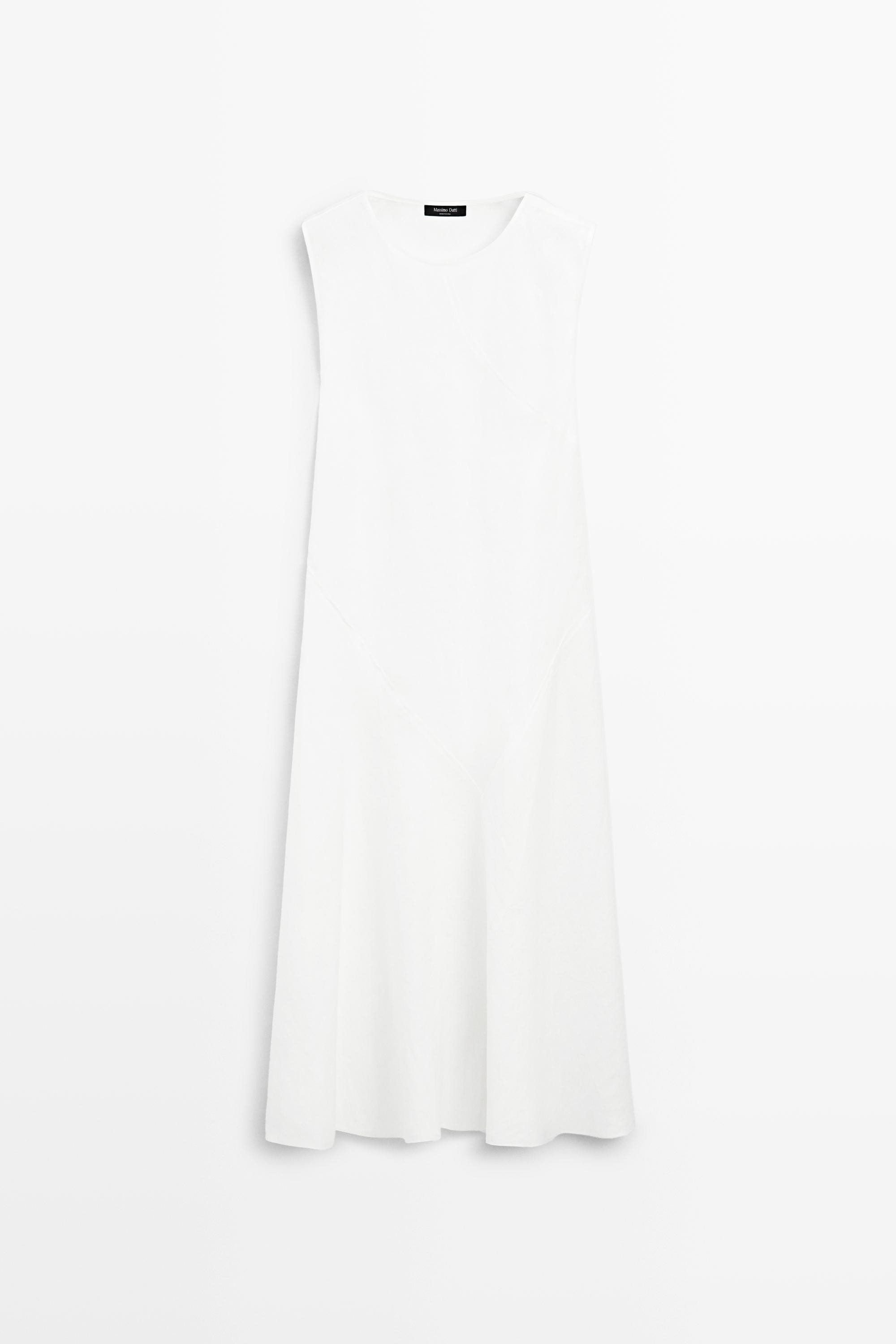 Flowing 100% linen midi dress | Massimo Dutti UK